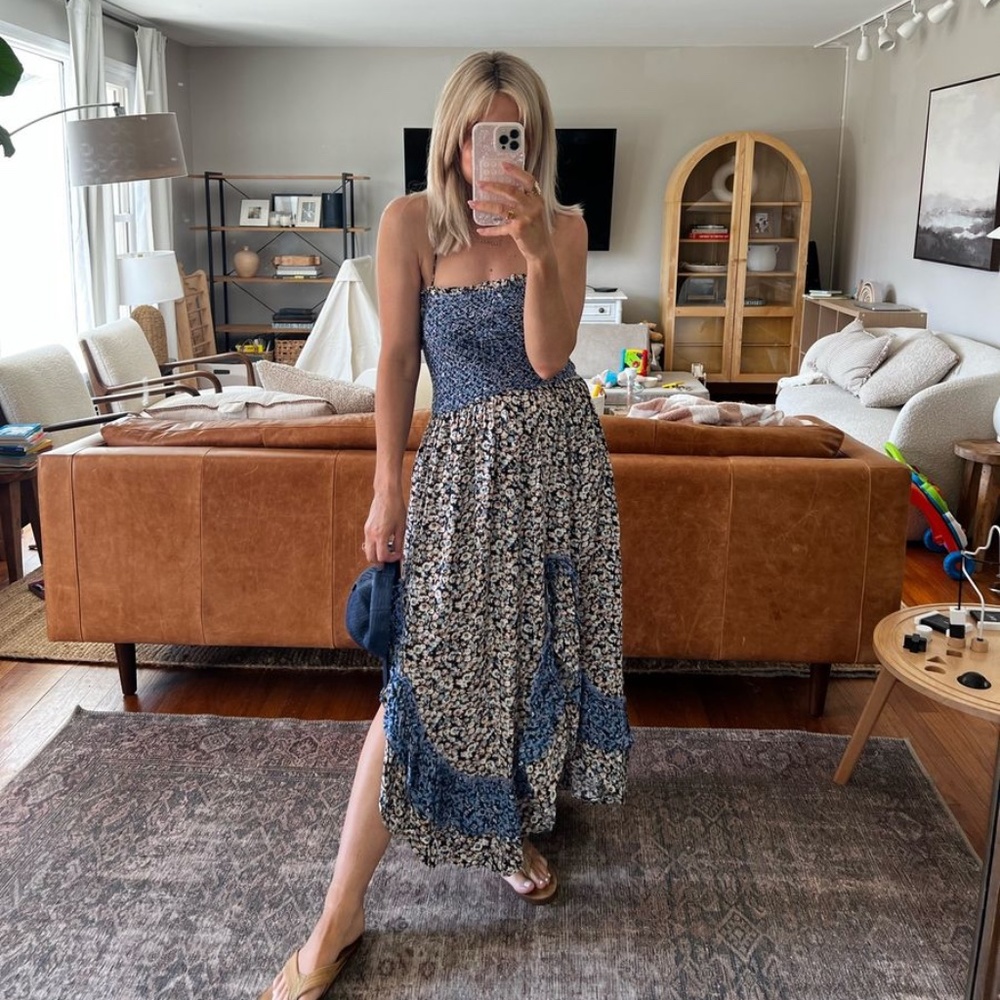 Free People Blue and White Midi Dress